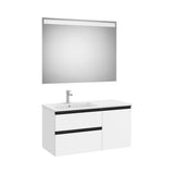 Mueble Base Asimétrico 2 Cajones Una Puerta Lavabo Izquierda Espejo Led 100x46x53cm Colección The Gap Roca