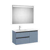 Mueble Base Asimétrico 2 Cajones Una Puerta Lavabo Izquierda Espejo Led 100x46x53cm Colección The Gap Roca