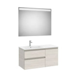 Mueble Base Asimétrico 2 Cajones Una Puerta Lavabo Izquierda Espejo Led 100x46x53cm Colección Eidos Roca