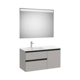 Mueble Base Asimétrico 2 Cajones Una Puerta Lavabo Izquierda Espejo Led 100x46x54cm Colección The Gap Roca