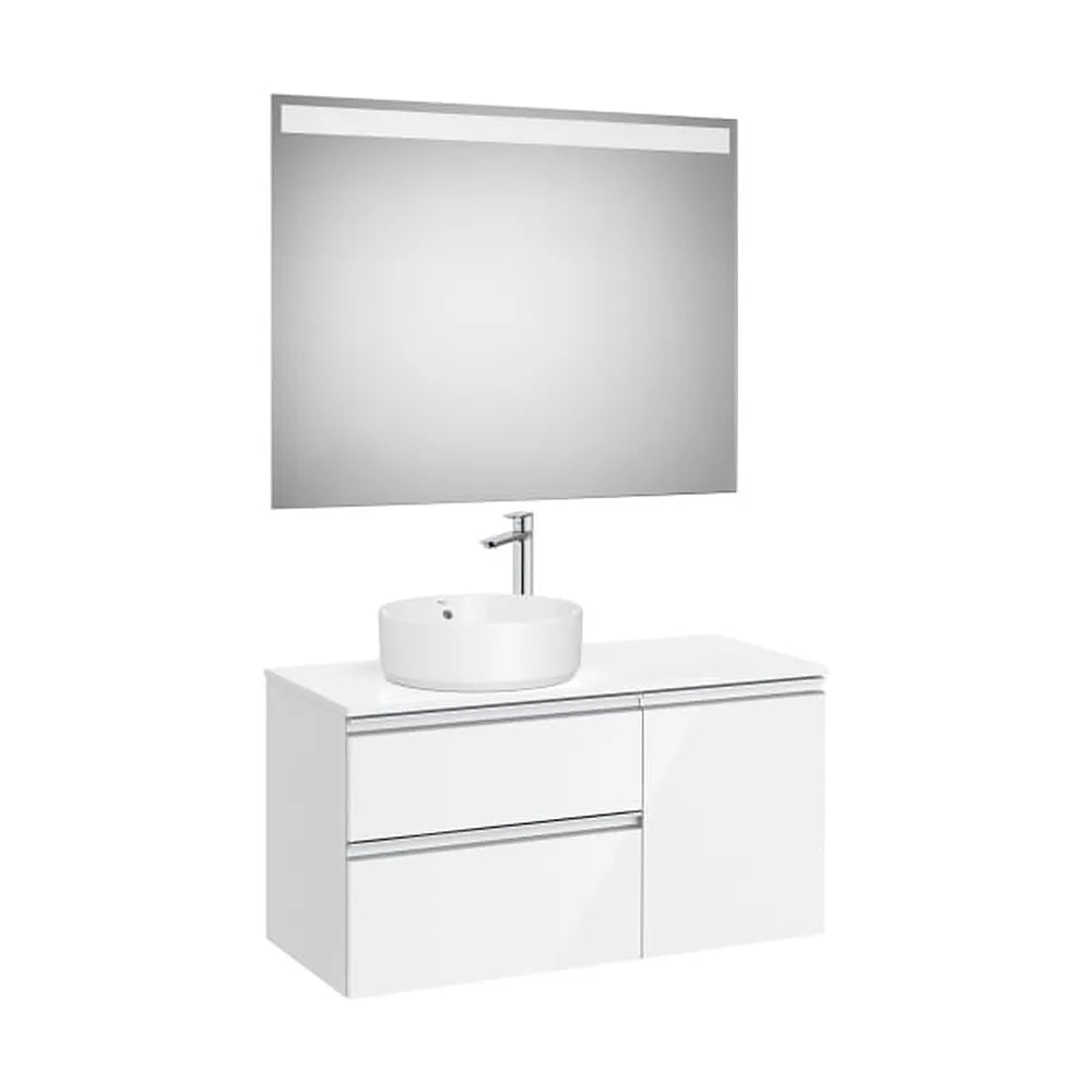 Mueble Base Asimétrico 2 Cajones Una Puerta Lavabo Sobre Encimera Izquierda Espejo Led Colección The Gap Roca - Vista 1
