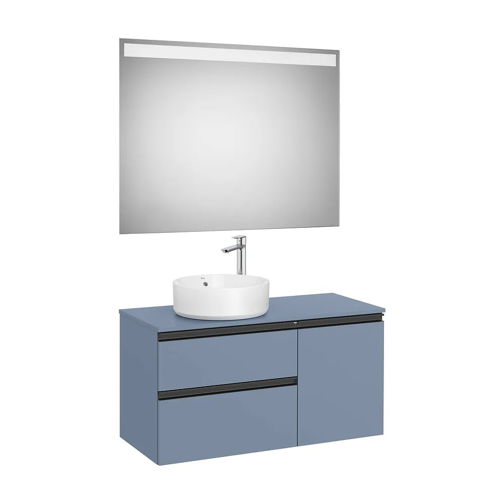 Mueble Base Asimétrico 2 Cajones Una Puerta Lavabo Sobre Encimera Izquierda Espejo Led Colección The Gap Roca - Vista 2