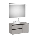 Mueble Base Asimétrico 2 Cajones Una Puerta Lavabo Sobre Encimera Izquierda Espejo Led Colección The Gap Roca