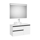 Mueble Base Asimétrico 2 Cajones Una Puerta Lavabo Sobre Encimera Izquierda Espejo Led Colección Eidos Roca