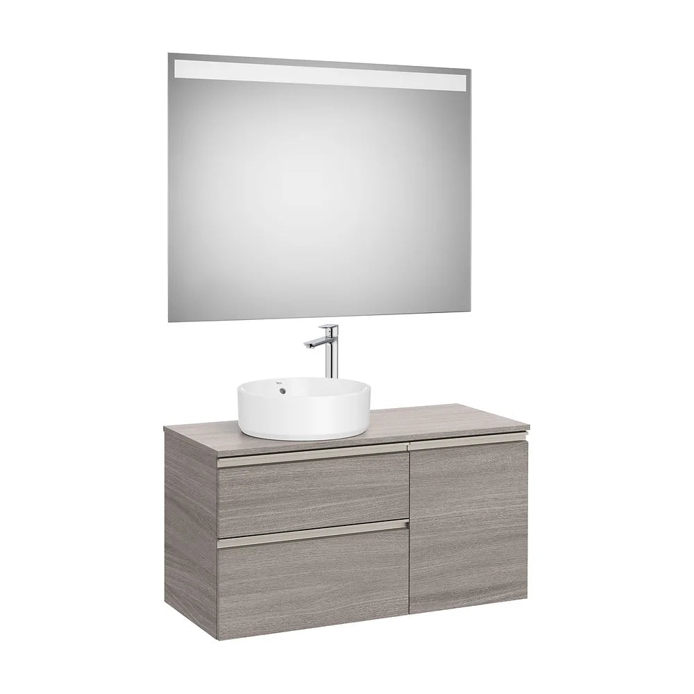 Pack mueble base asimétrico dos cajones una puerta lavabo sobre encimera izquierda espejo LED 100x46x54 cm Roca - Vista 2