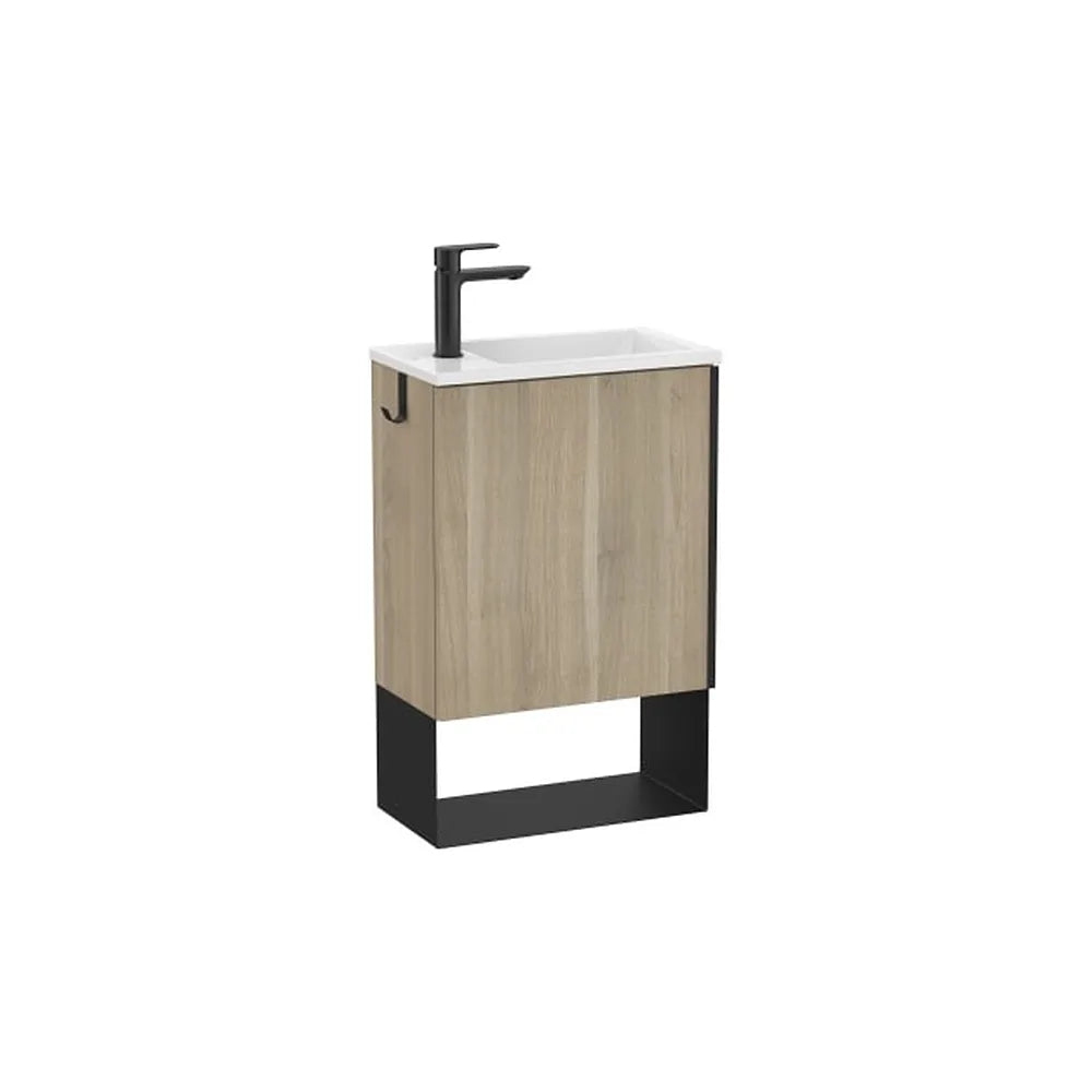 Mueble base suspendido con lavabo porcelana 46x26x70 cm color abedul Roca - Vista 1