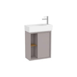 Mueble Base Asimétrico Compacto con Puerta Estante Lateral Abierto y Lavabo Suspendido 55x27x60cm Roca
