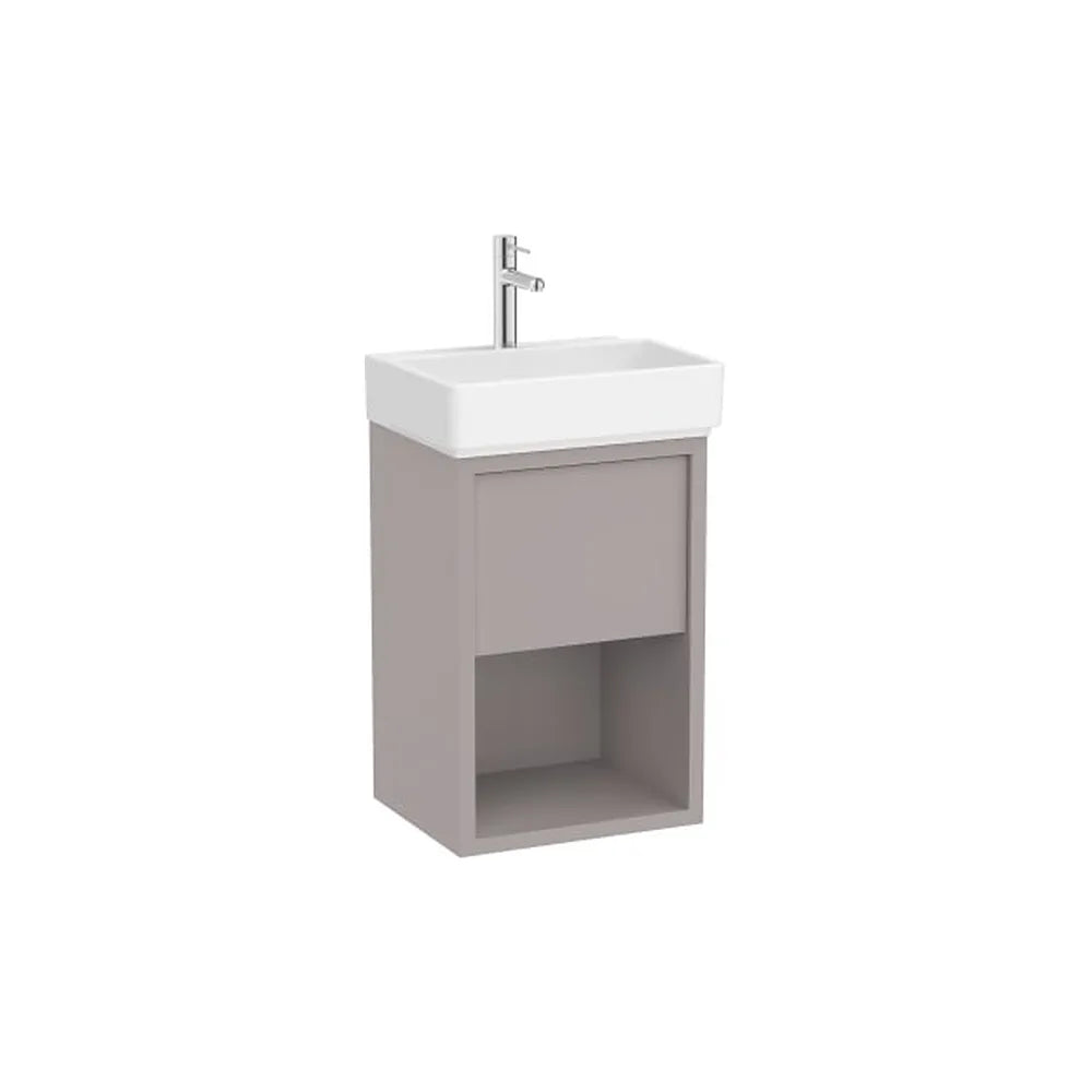 Mueble compacto suspendido con cajón estante abierto y lavabo porcelana 45x36x60 cm Roca - Vista 1