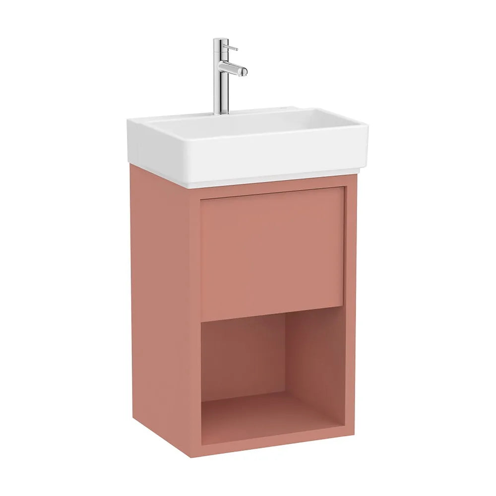 Mueble Compacto Suspendido con Lavabo Porcelana Color Terracota Claro 45x36x60cm Roca - Vista 2