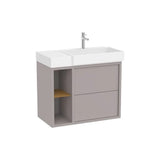 Meuble Sous Lavabo Asymétrique Deux Tiroirs Étagère Latérale Ouverte Lavabo Droit X 60 Cm Suspendu 80x43 cm Roca