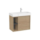 Mueble Base Asimétrico 2 Cajones Estante Lateral Lavabo Derecha 80x43x60cm Roca
