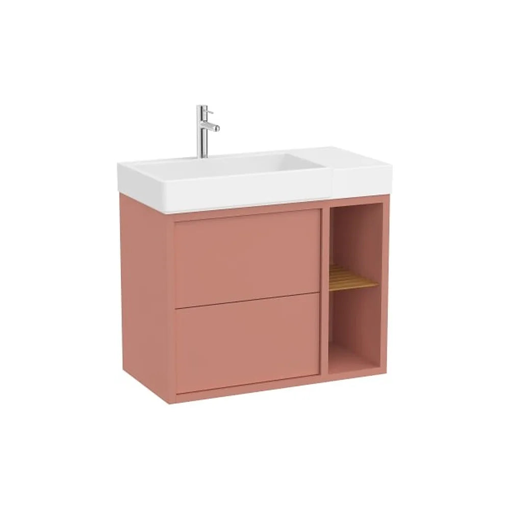 Mueble base asimétrico dos cajones estante lateral abierto lavabo izquierda 80x43x60 cm Roca - Vista 1
