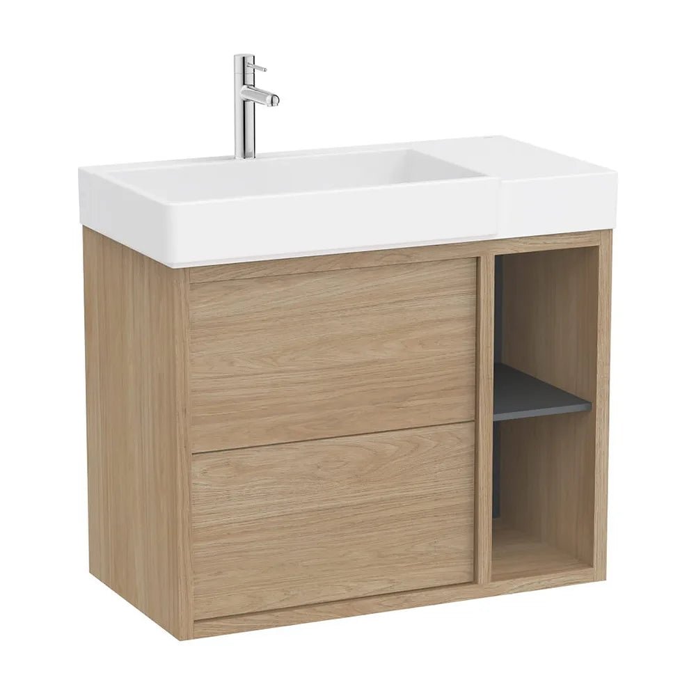 Mueble base asimétrico 80x43x60 cm dos cajones estante lateral lavabo izquierda Roca - Vista 2