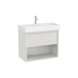 Meuble Lavabo Suspendu Avec Un Tiroir Et Étagère Ouverte Blanc Cassé Design Tura 80x43x60cm Roca
