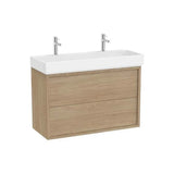 Meuble de Salle de Bains Suspendu Deux Tiroirs Avec Vasque Porcelaine Double Perçage Robinetterie X 60 Cm 100x43 cm Roca