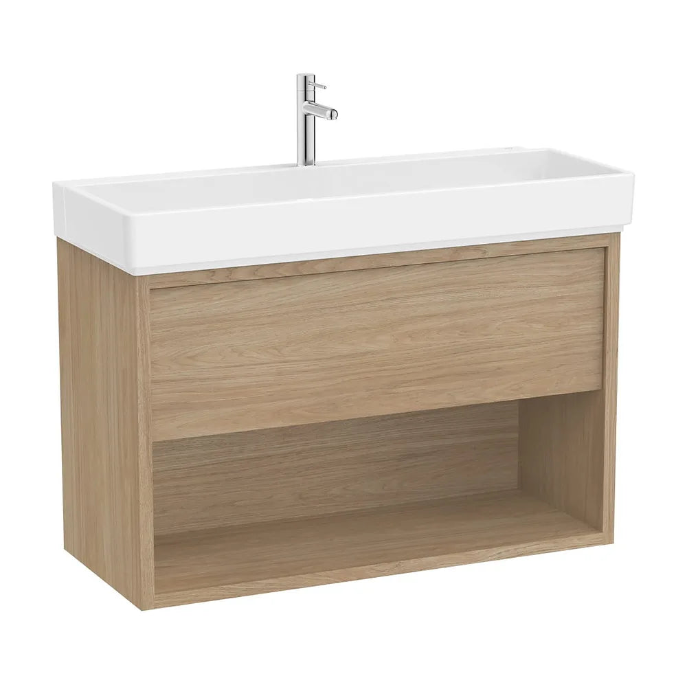 Mueble base suspendido con cajón estante abierto lavabo 100x43x60 cm Olmo claro Roca - Vista 2