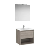 Meuble Bas Suspendu Avec Tiroir Et Étagère Lavabo en Porcelaine Miroir Led Finition Chêne City Roca
