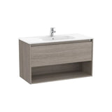 Meuble Lavabo Suspendu X 58 Cm Tiroir Avec Fermeture Amortie Étagère Ouverte Finition Chêne City 100x46 cm Roca