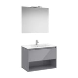 Mueble Base con Cajón Estante Lavabo Espejo y Aplique Led Gris Brillo Roca