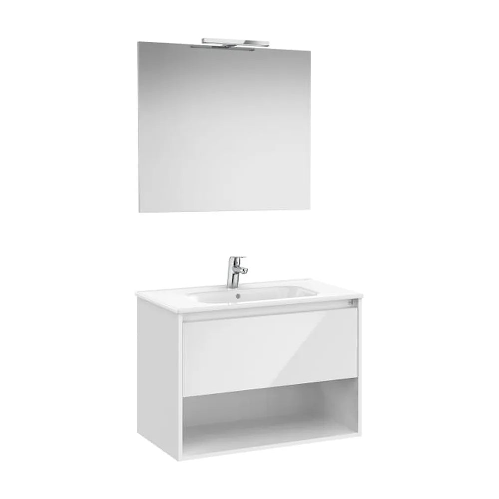 Pack mueble base con cajón estante lavabo espejo y aplique LED 80x46x58 cm Roca - Vista 1