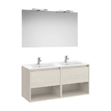 Meuble Sous Vasque 2 Tiroirs 2 Étagères Lavabo Double Miroir Appliques Led X 58 Cm 119x46 cm Roca