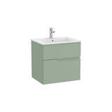 Meuble Lavabo Suspendu 2 Tiroirs X 58 Cm Couleur Vert Savia Lavabo en Porcelaine Finition Élégante 60x46 cm Roca