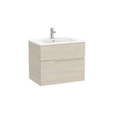 Meuble Bas Suspendu À Deux Tiroirs Avec Lavabo en Porcelaine X 58 Cm Finition Frêne Clair Victoria 70x46 cm Roca