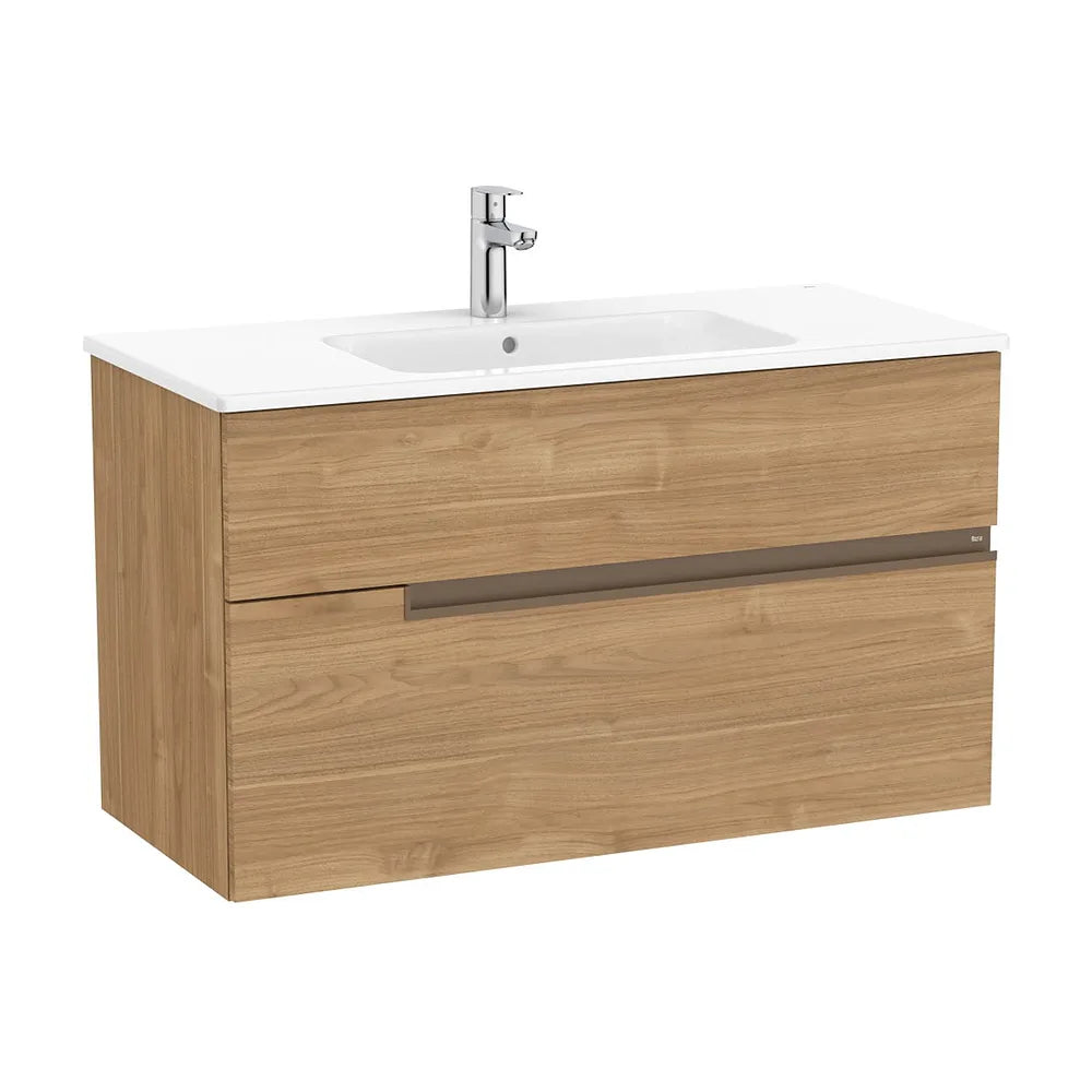 Mueble base suspendido con dos cajones y lavabo 1005x460x583 mm Nogal Roca - Vista 2
