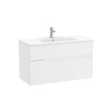 Meuble Sous Vasque Suspendu Deux Tiroirs Avec Lavabo en Porcelaine Finition Blanc Mat Victoria 1005x460x583mm Roca