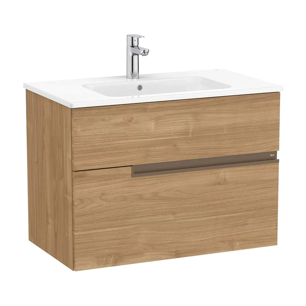 Mueble base suspendido con dos cajones y lavabo porcelana 80x46x58 cm Roca - Vista 2