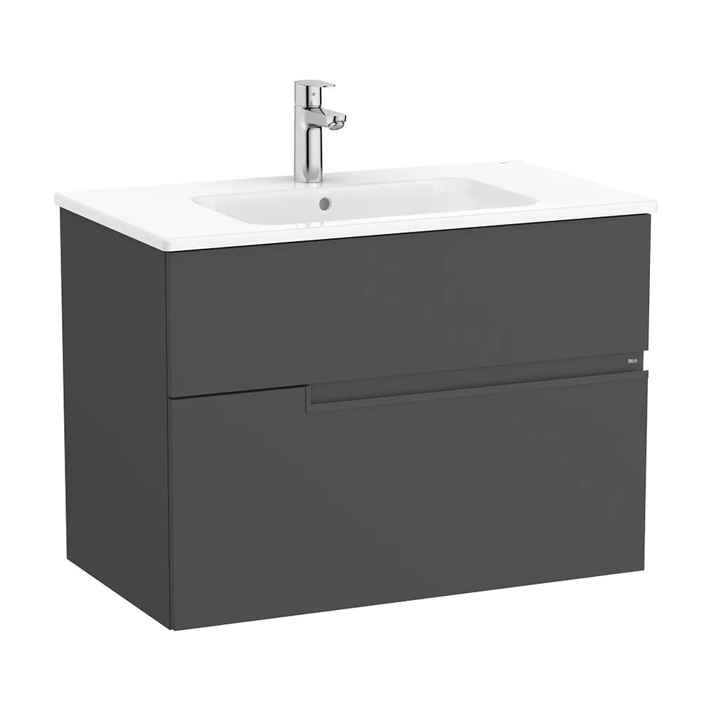 Mueble base suspendido con dos cajones y lavabo porcelana 80x46x58 cm Roca - Vista 2