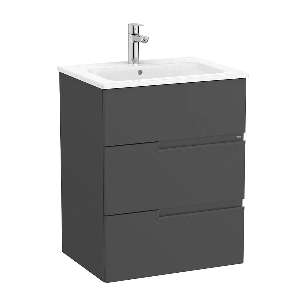 Mueble base suspendido con lavabo porcelana 60x46x76 cm tres cajones Roca - Vista 2