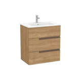 Meuble Bas Suspendu À Trois Tiroirs Avec Lavabo en Porcelaine X 75 Cm Finition Noyer Victoria 70x46 cm Roca
