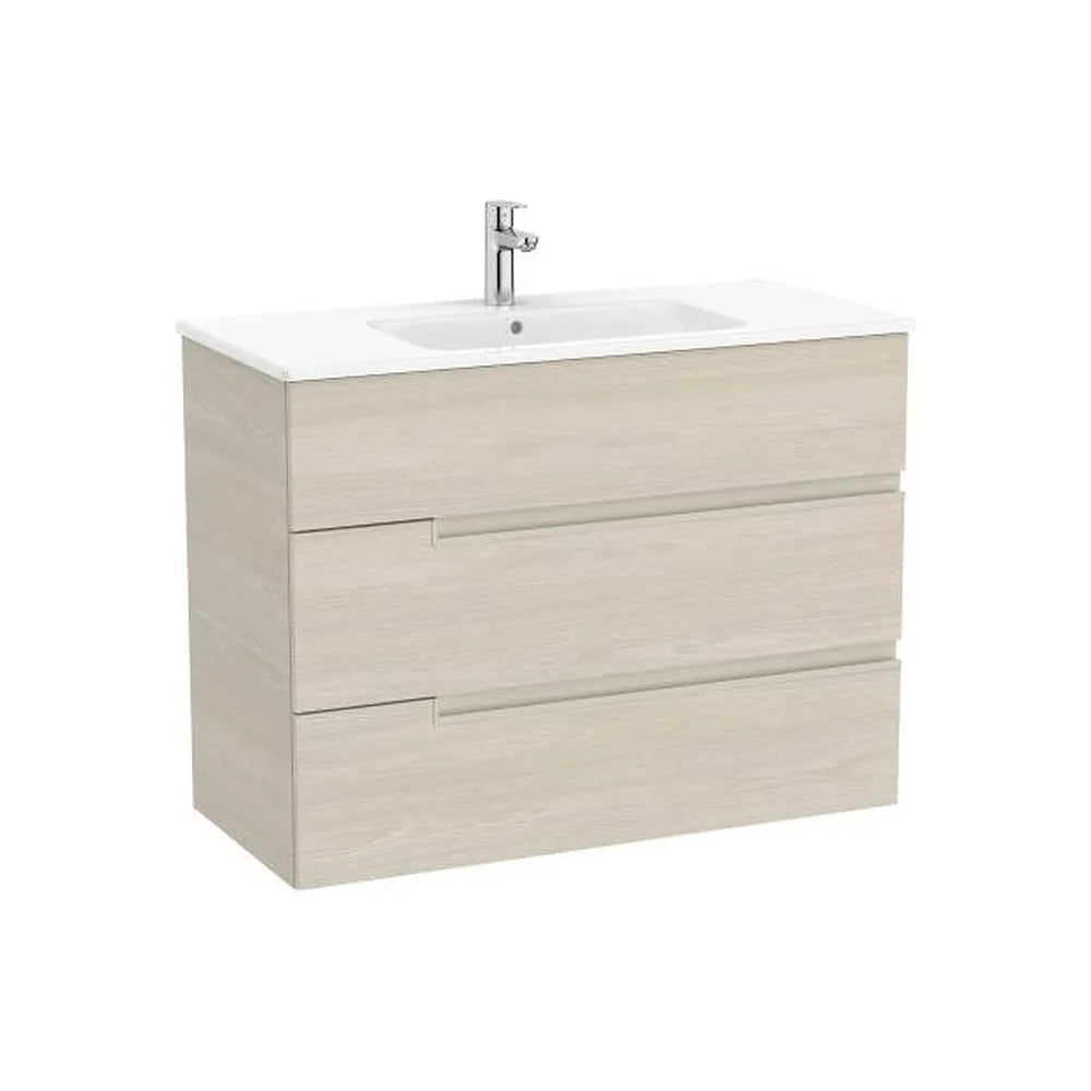 Mueble base suspendido con tres cajones y lavabo porcelana 1005x460x757 mm Roca - Vista 1
