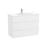 Mueble Base Suspendido con Tres Cajones y Lavabo Porcelana 1005x460x757mm Colección Victoria White Mate Roca