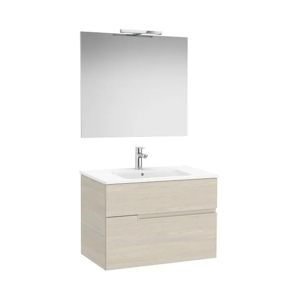 Pack mueble base dos cajones lavabo espejo y aplique LED Starlight Fresno claro Roca - Vista 1