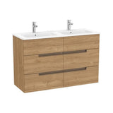 Mueble Base Suspendido Seis Cajones Lavabo Doble Porcelana Nogal Colección Victoria Roca