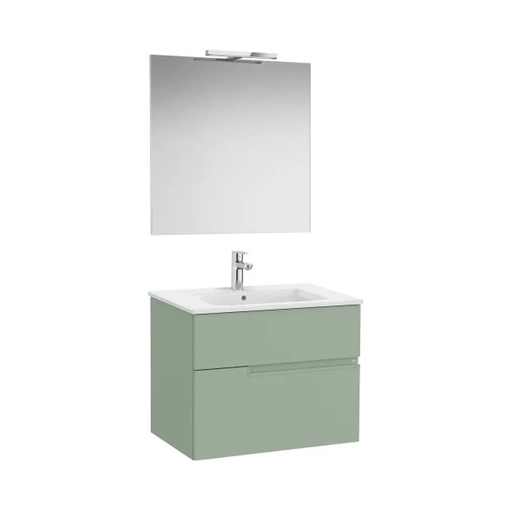 Pack mueble base dos cajones lavabo porcelana espejo aplique LED 70x46x58 cm Roca - Vista 1