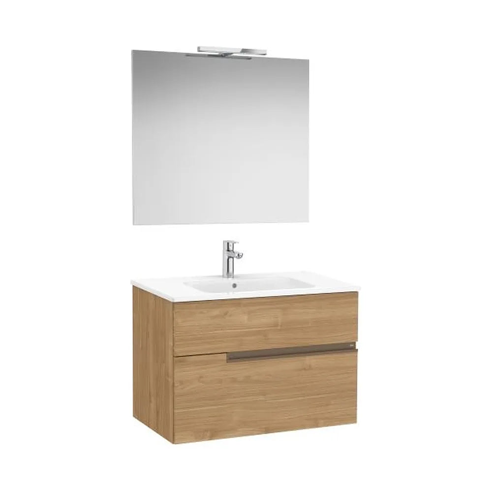 Mueble Base 2 Cajones Lavabo Espejo y Aplique Led Starlight Nogal 80x46x58cm Roca - Vista 1