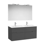 Meuble Bas Suspendu Quatre Tiroirs Lavabo Double Miroir Rectangulaire Avec Applique Led Starlight Colección Victoria Roca