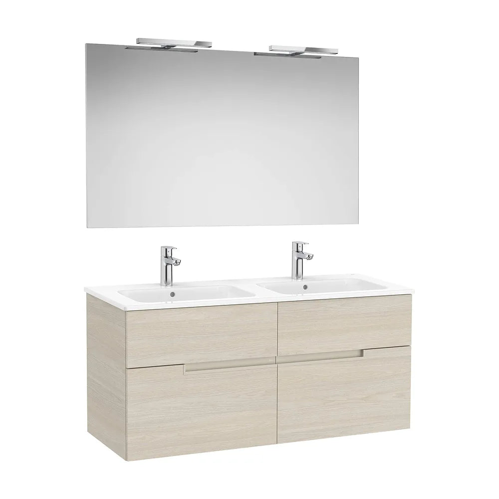 Pack mueble base cuatro cajones lavabo doble espejo y aplique LED Starlight 119x46x58 cm Roca - Vista 2