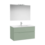 Meuble Sous Vasque Deux Tiroirs Avec Lavabo en Porcelaine Miroir Et Applique Led X 58 Cm 100x46 cm Colección Victoria Roca