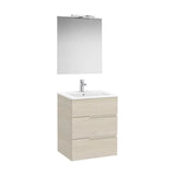 Meuble Sous Lavabo Suspendu 3 Tiroirs Avec Lavabo Porcelaine Miroir Led Starlight 60x46x75cm Roca