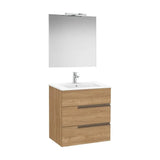 Meuble Bas Suspendu 3 Tiroirs Lavabo en Porcelaine Miroir Applique Led 7w 4000k Finition Noyer 70x90cm Colección Victoria Roca