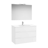 Meuble Bas Suspendu Trois Tiroirs Avec Lavabo en Porcelaine Miroir Led 7w 4000k Blanc Mat Roca