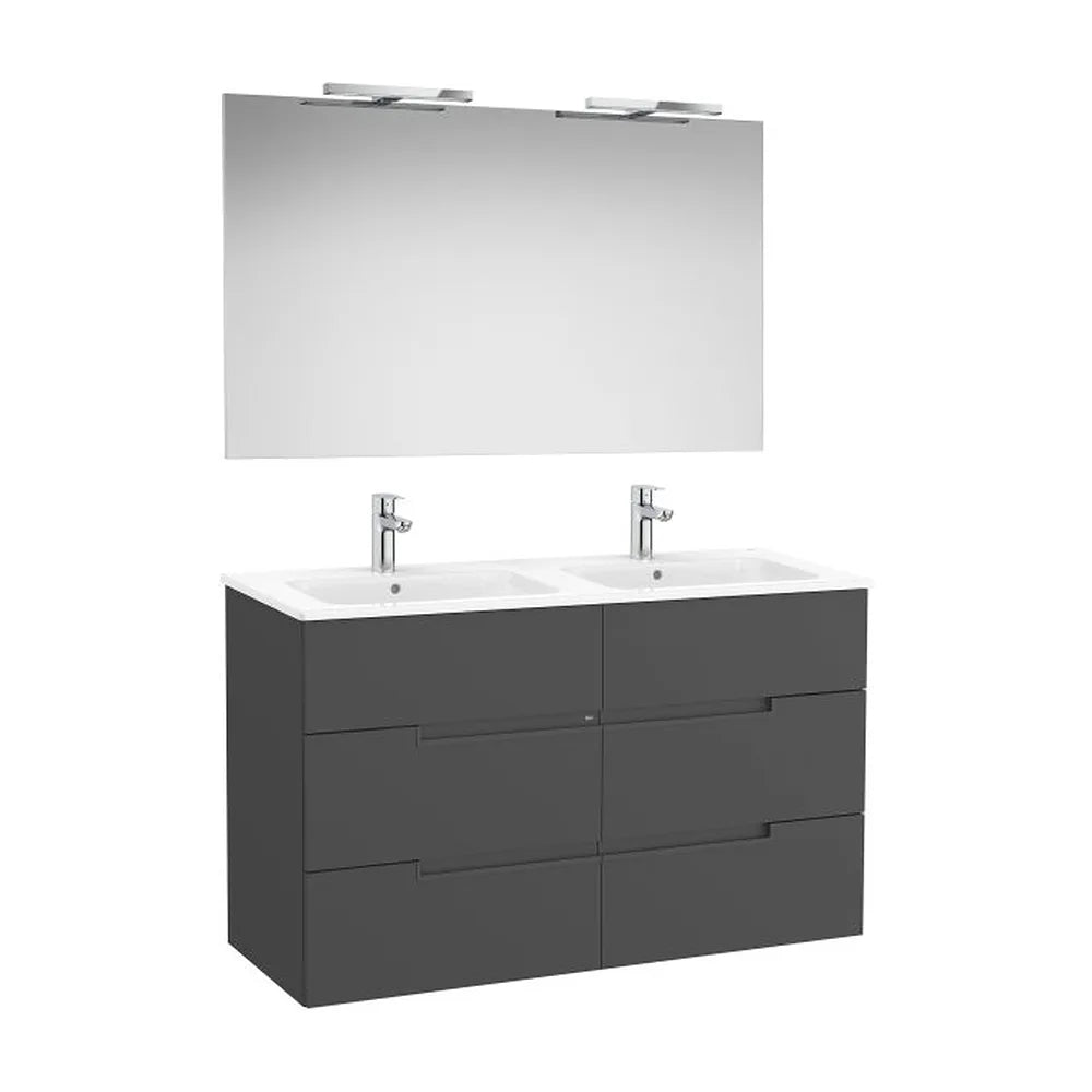 Pack mueble base seis cajones lavabo doble espejo aplique LED Starlight Roca - Vista 1