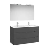 Móvel Base Com Seis Gavetas Lavatório Espelho Retangular E Aplique Led Starlight Cor Ónix Colección Duplo Roca