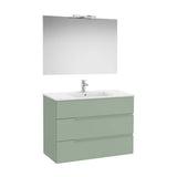 Mueble Base Tres Cajones Lavabo Porcelana Espejo Aplique Led 100x46x75cm Roca