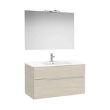 Móvel Base Com Duas Gavetas Lavatório Espelho Aplique Led Starlight X 583 Mm Acabamento Claro 1005x460 cm Fresno Roca