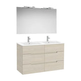 Meuble Suspendu 6 Tiroirs Double Vasque Porcelaine Miroir Rectangulaire Et Applique Led 4000k Starlight Colección Victoria Roca
